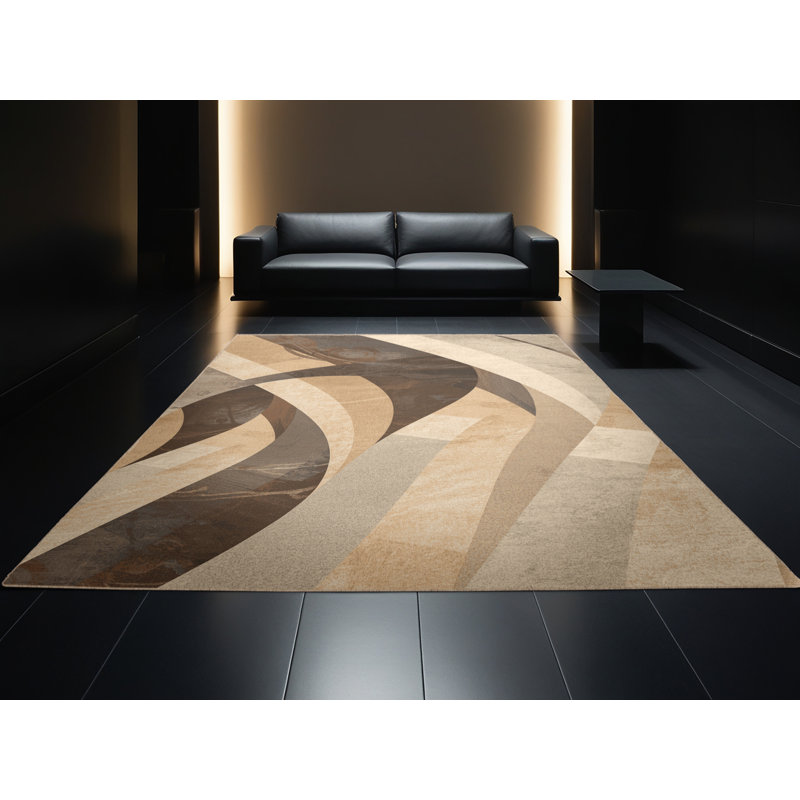 Machine Washable Pandelica Alexandria Library Modern Sleek & Chic Modern Arc Rug in Brown – Beige Binding, 6x9