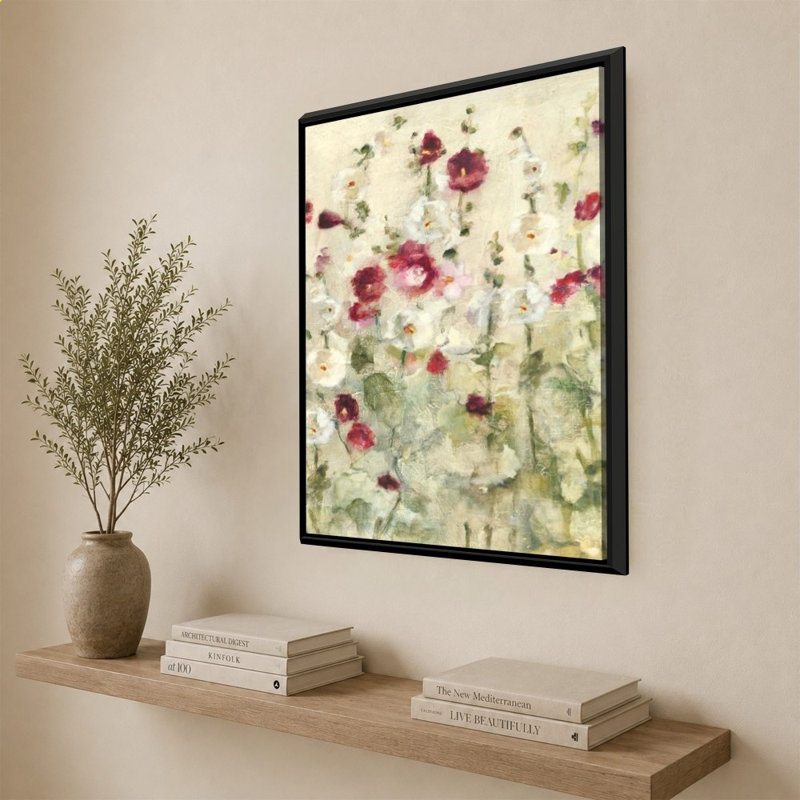 Hollyhocks Row Cool par Cheri Blum - Impression sur toile, 44" H x 34" W, Black