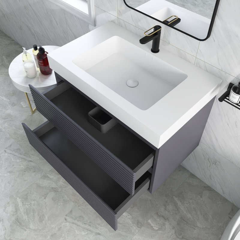 30 po X P 20 po P x 23 po Meuble-lavabo mural simple H gris avec plateau en acrylique blanc