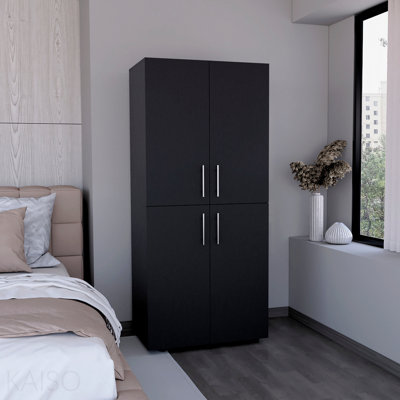 Armoire 70 po à quatre portes avec armoire à quatre portes, six tablettes et deux tringles, armoire de rangement pour vêtements de chambre à coucher