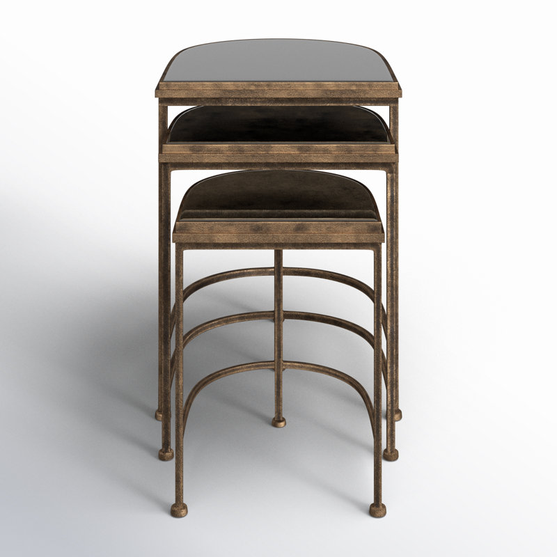 Uptown Mirrored Glass Top Nesting Tables, Antique Brushed Gold