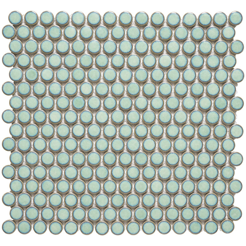0.75" x 0.75" Porcelain Penny Round Mosaic Wall & Floor Tile, Glossy Green