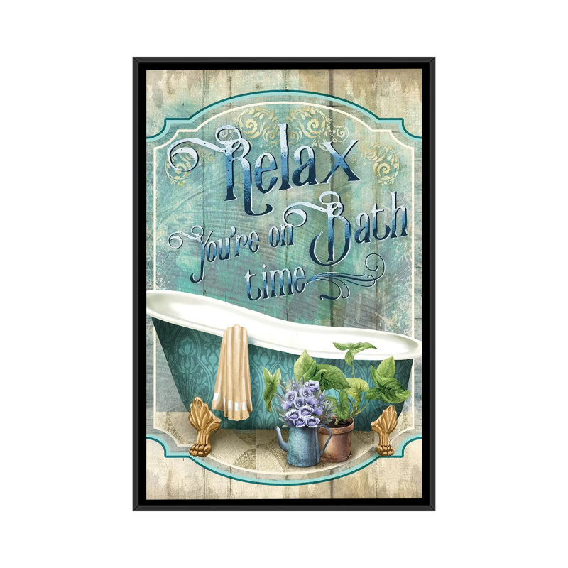 «Your on Bath Time», impression sur toile, H 26 po x l 18 po x P 1,5 po, Toile avec cadre noir, Pas de tapis