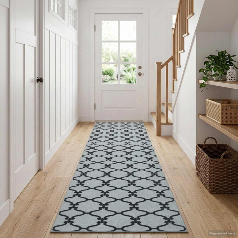 Geometric Area Rug, Grey Mesh Pattern, Square 100 cm