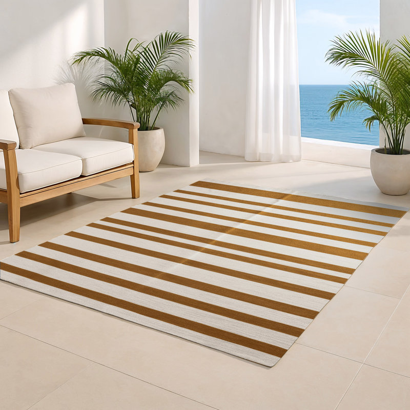 Tapis intérieur / extérieur gris HorizontalStripes, Rectangulaire 8 pi x 10 pi