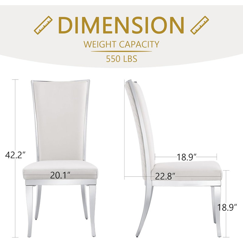 White Velvet Dining Chairs With Mirrored Silver Legs Set Of 4