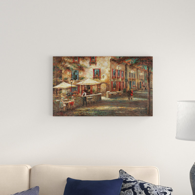Reproduction d’art sur toile tendue « Courtyard café », H 36 po x l 60 po