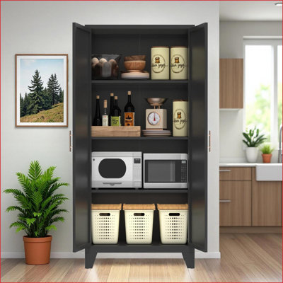 Armoire de rangement en acier 61 po à 2 portes avec tablettes réglables Cabinets | Moderne | Noir