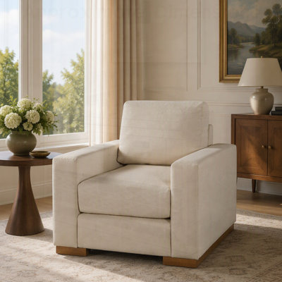 Fauteuil d'appoint carré rembourré avec base en bois d'hévéa pour un confort optimal dans le salon, la chambre à coucher et le bureau.