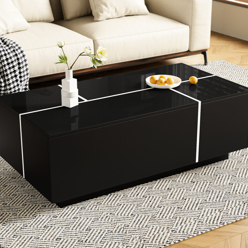 Table basse extensible de 47,2 po à 72,7 po avec 2 espaces cachés et tiroirs, finition ultrabrillante, multifonction pour le salon, rangement de finition