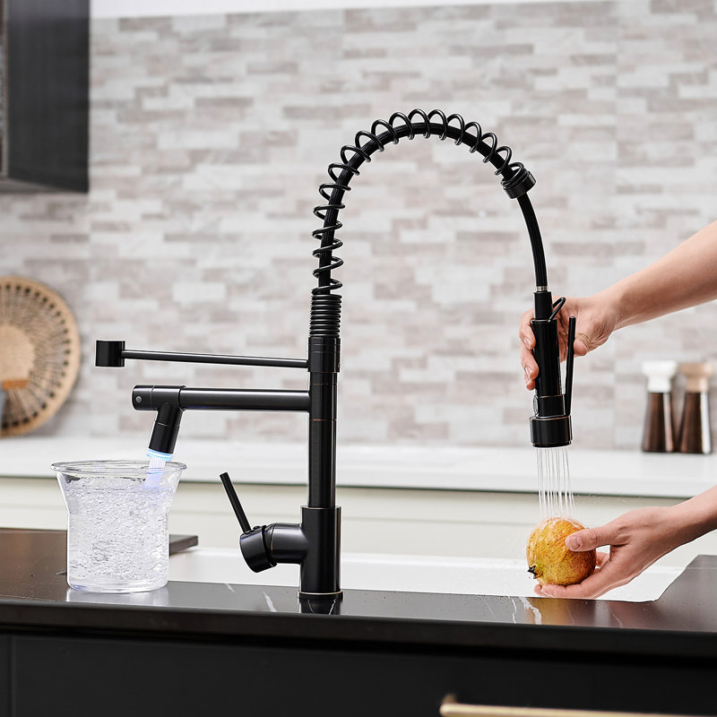 Robinet de cuisine rétractable en bronze huilé, poignée simple, robinet en céramique, robinet moderne, luminaire contemporain