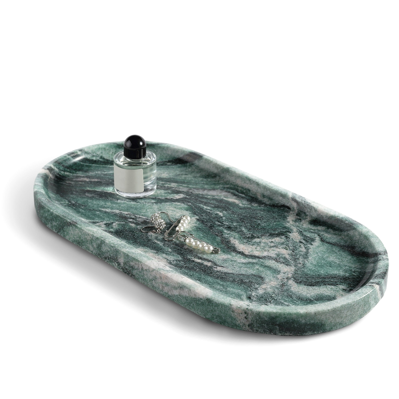 Guein Oval Natural Marble Tray, Verde Lapponia