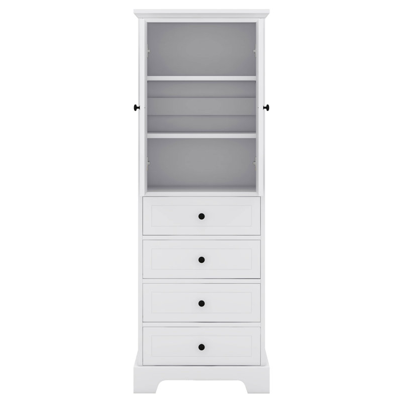Armoire de rangement autoportante avec 2 portes / tablette réglable / 4 tiroirs, armoire pour salle de bain, bureau, cuisine, panneau de fibres à densité moyenne
