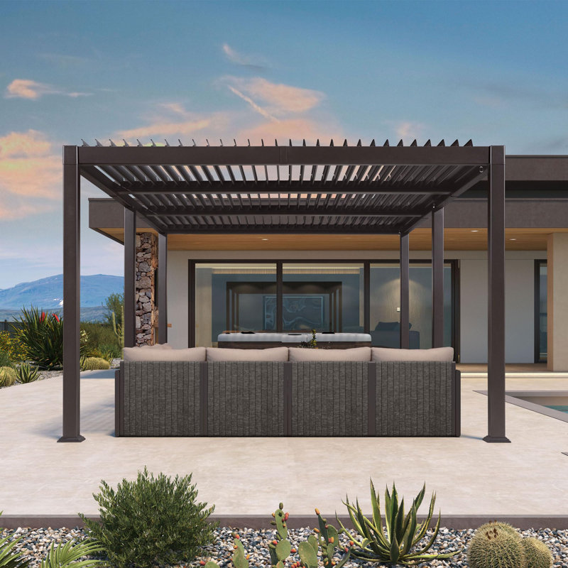 Pergola à persiennes 11,4 pi x 15,1 pi avec toit réglable pour terrasse