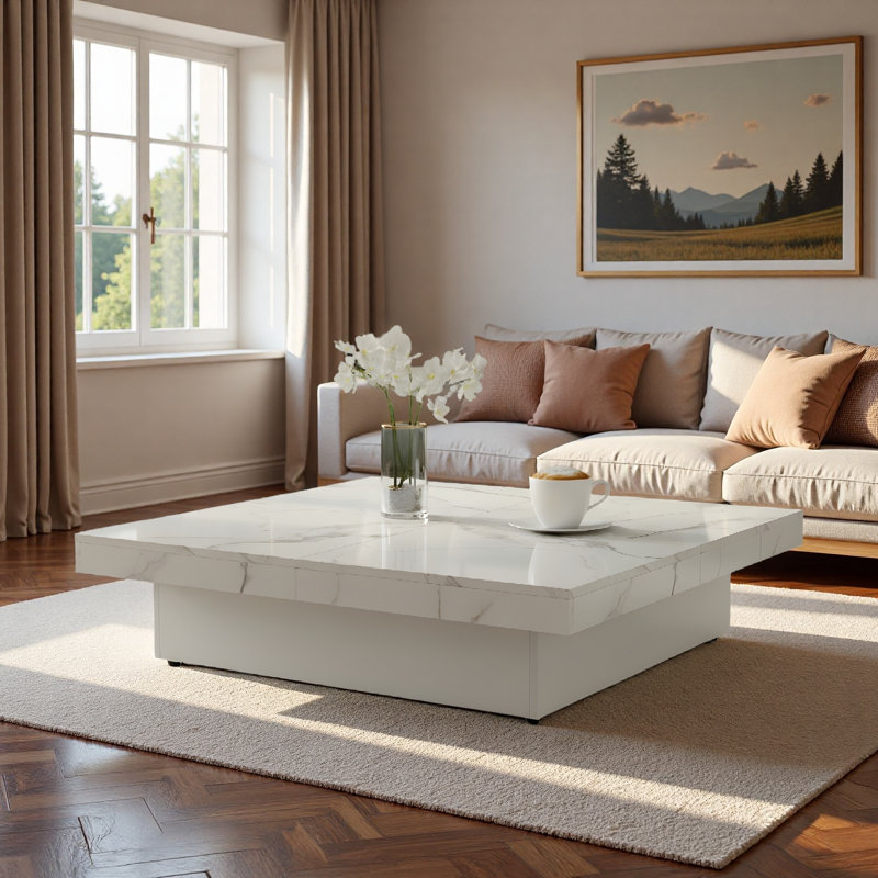 Square Veneer Coffee Table With Sliding Top And Ample Storage