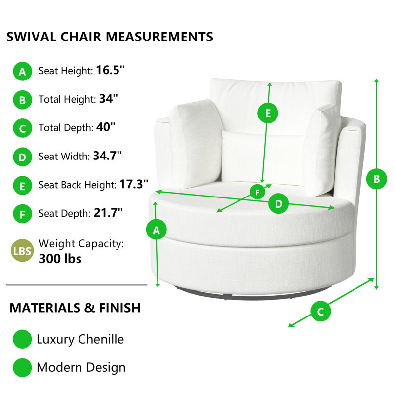 Chaise d'appoint pivotante en chenille avec coussins moelleux (ensemble de 4), Chenille beige