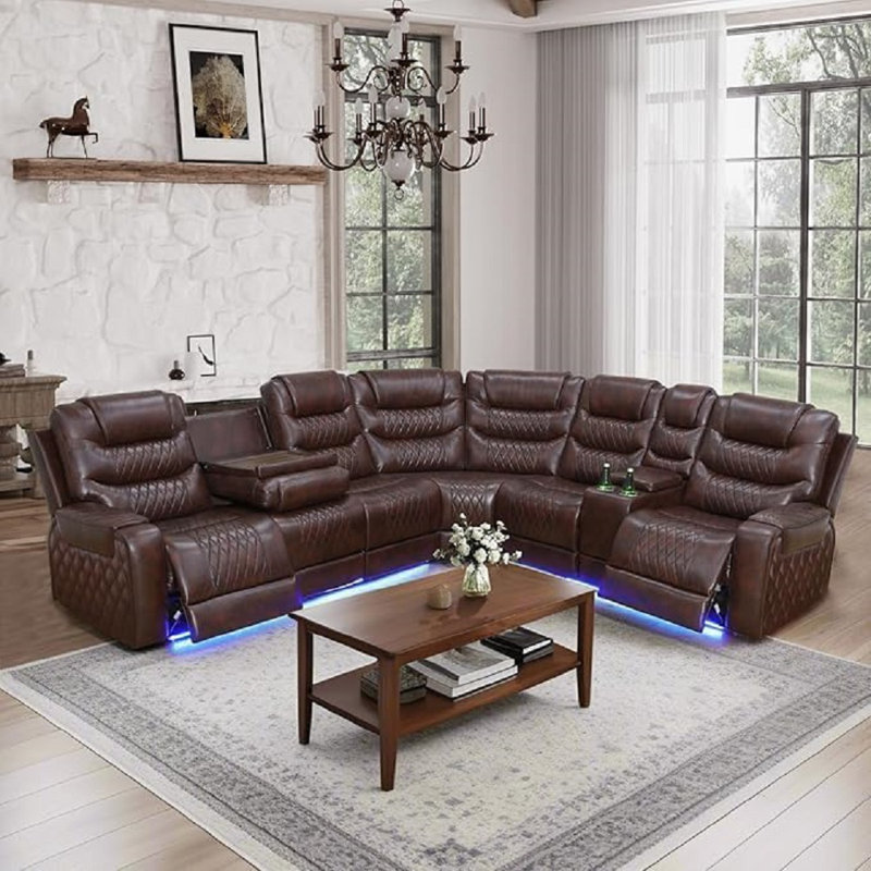 Breathing Leather 3-piece Living Room Recliner Sofa Set, Brown