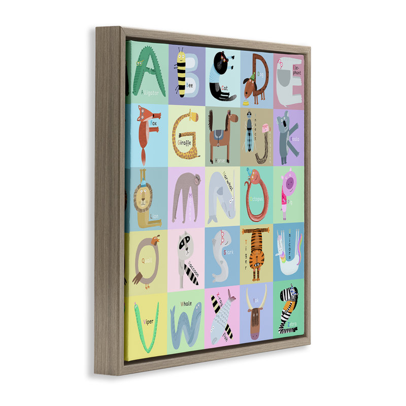 Animaux amusants, lettres éducatives, H 18 po x l 18 po, Cadre flottant orme Montalcino