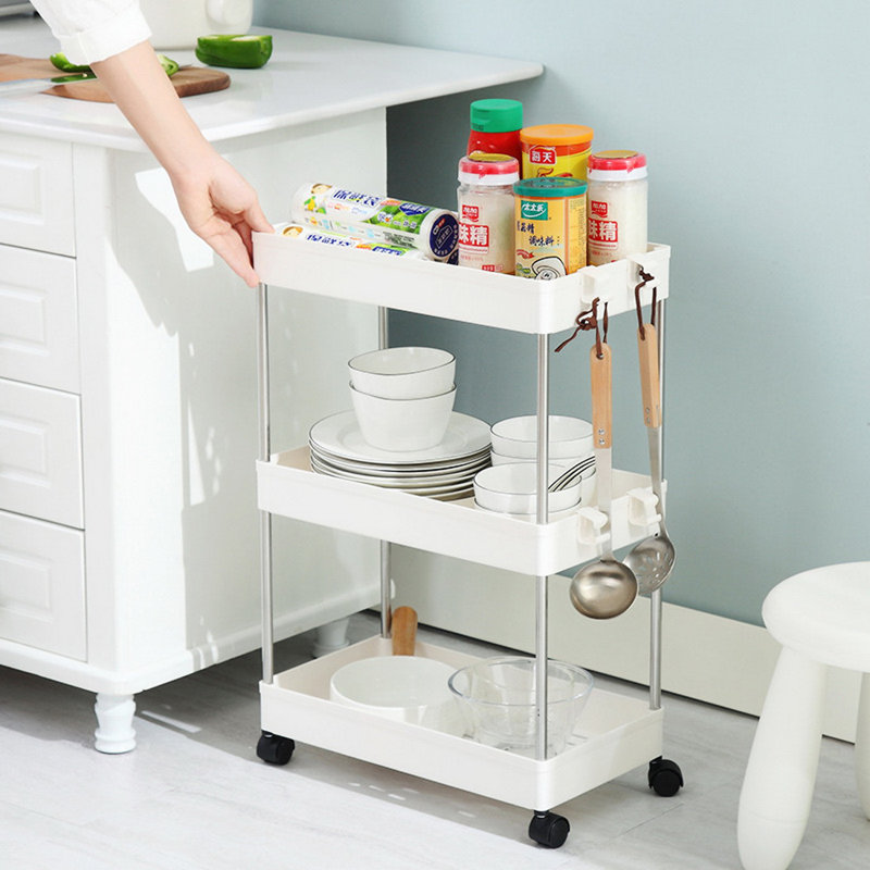 Rolling Storage Cart, 4 Tier Slim Mobile Shelving Unit For Storage,360° Rotating Wheel Lockable Utility Cart,great For Office, Kitchen, Bathroom, Laundry Or Narrow Spaces, White