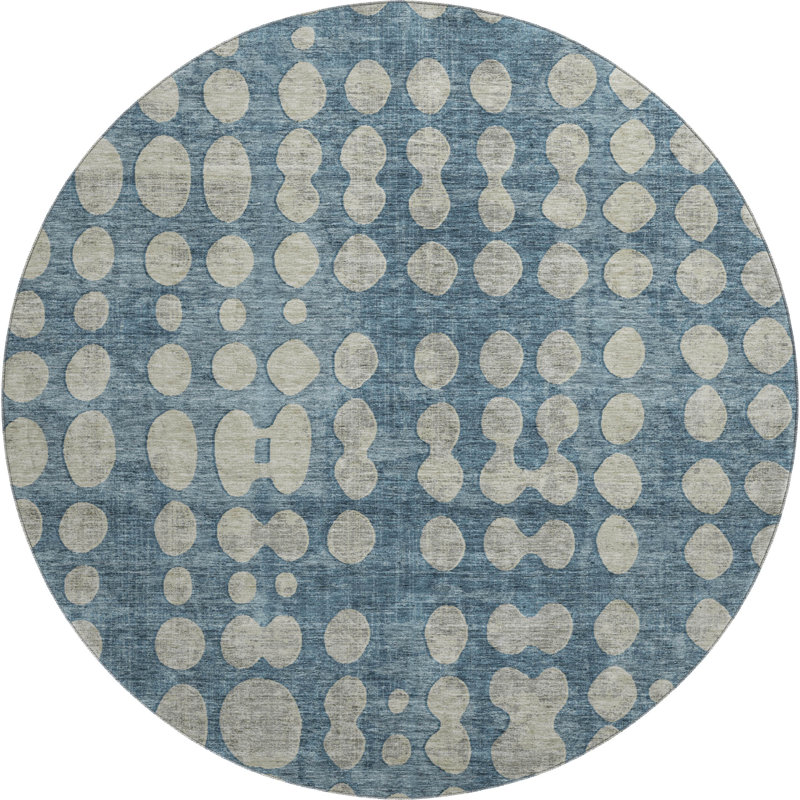 Tapis en denim de qualité supérieure lavable à la machine Prisco, Rond 8 pi