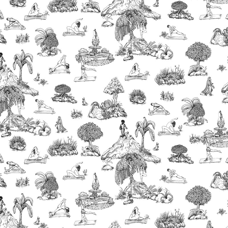 Yoga Garden Toile, Black/White, Paper