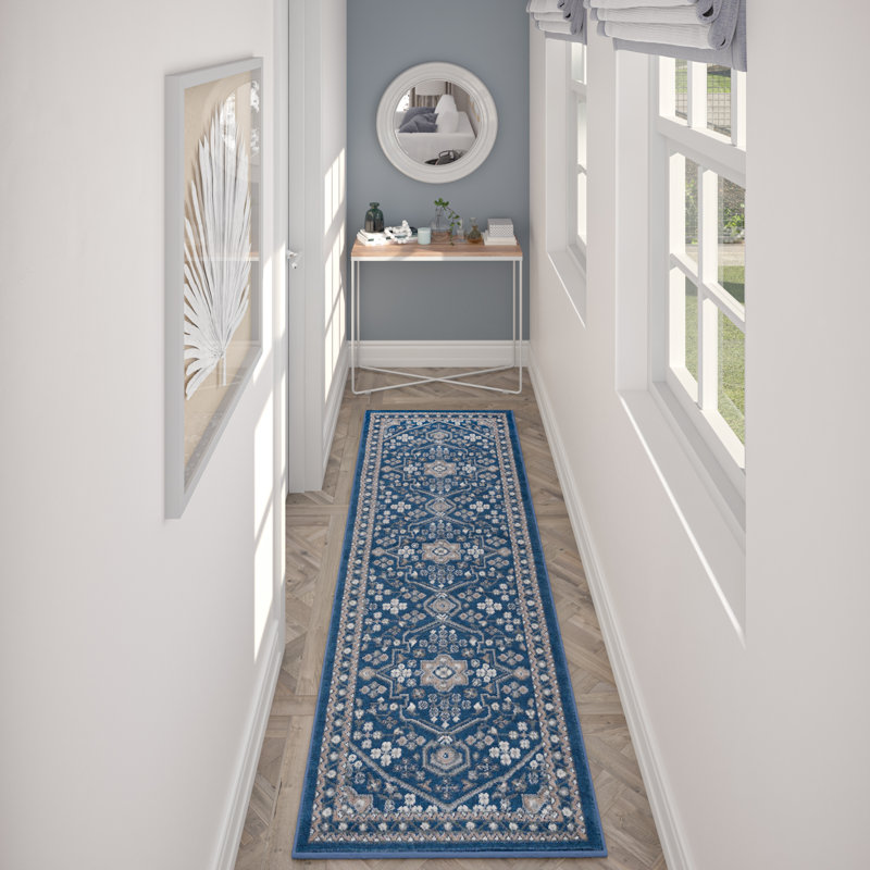 Oriental Navy/Dark Blue Indoor Area Rug for Living Room, Dining Room, Bedroom, Runner 2'3" x 10'