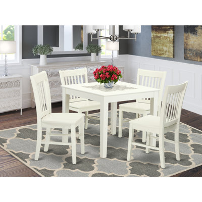 3-Piece Linen White Finish Solid Wood Top Dining Table Set