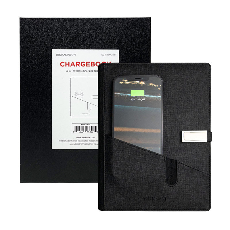 Keysmart Chargebook Notebook Organizer With Wireless Charger; Black