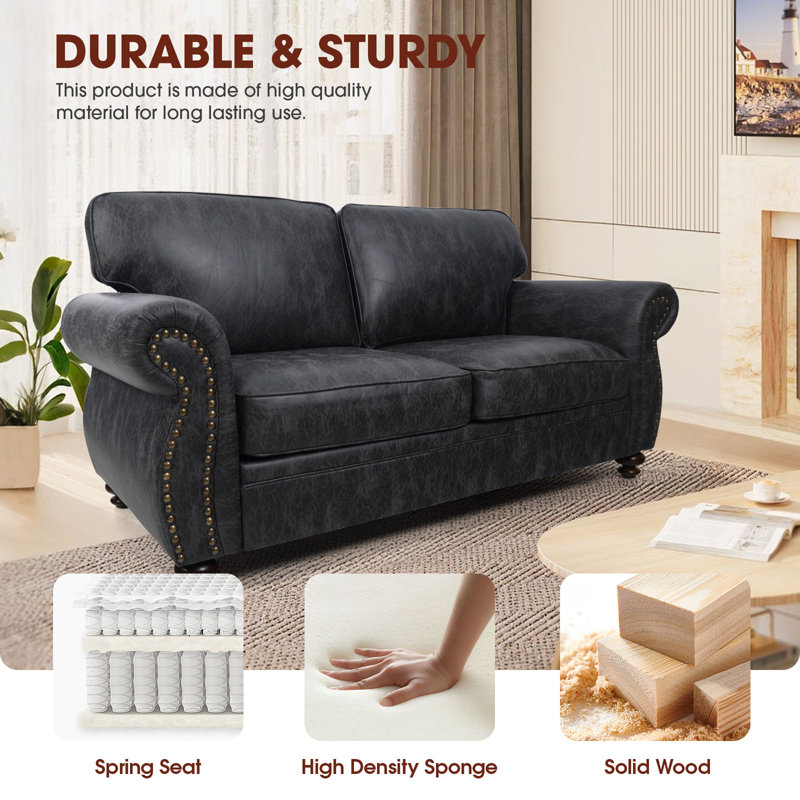 71.5'' Wide Fabric Couch Rolled Arm Sofa, Gray