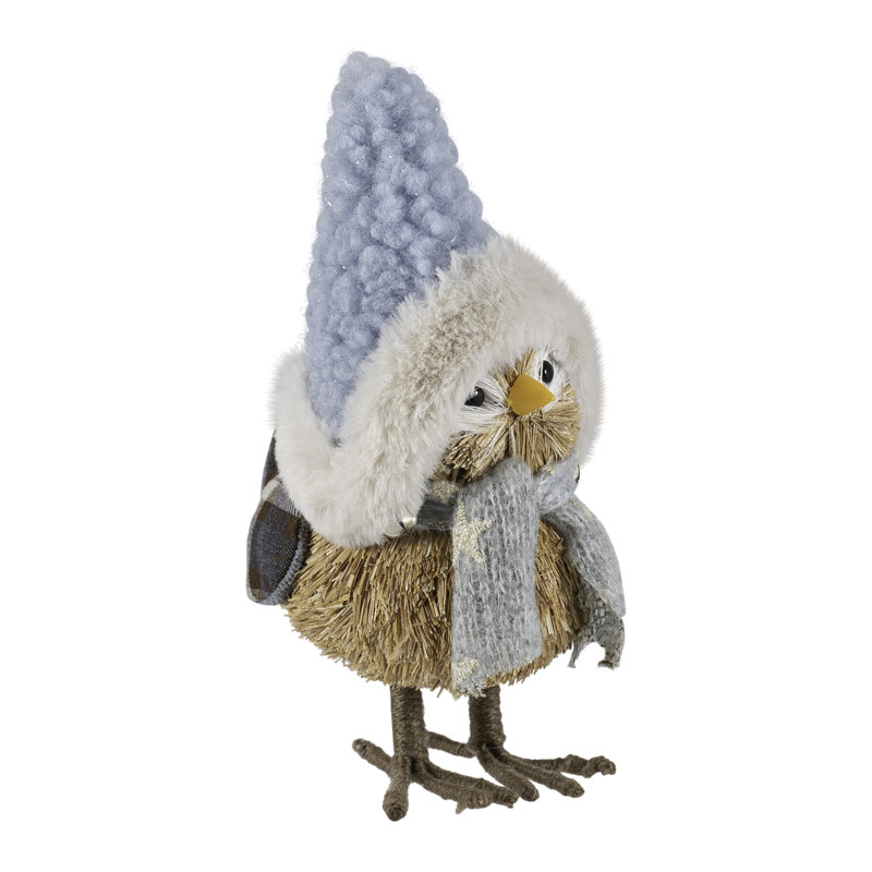 Woodland Standing Bird With Plush Winter Hat Christmas Figure - 7.5"