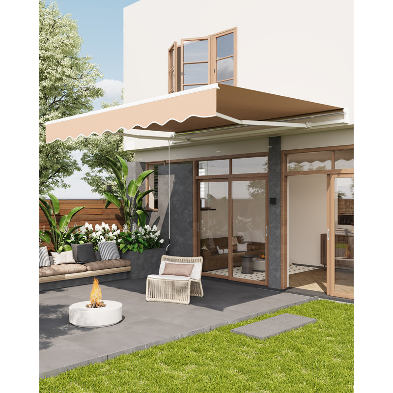 13x10ft Hand-Crank Retractable Awning, PA-Coated Waterproof Outdoor Canopy, Rust-Proof Aluminum Frame, 40-100° Adjustable Angle, for Patio, Balcony, Cafe, RV, Khaki