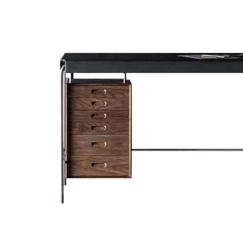 Bureau vintage en acier inoxydable avec armoire de rangement, Brun