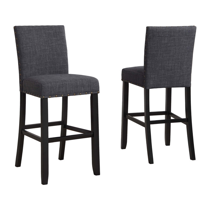 Ensemble de 2 tabourets de bar en tissu avec garniture cloutée Biony, bleu, Gris