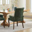 Élégante chaise d'appoint rembourrée en tissu de chenille avec pieds courbés en bois massif et conception capitonnée pour la salle à manger, la cuisine et plus encore-734245863