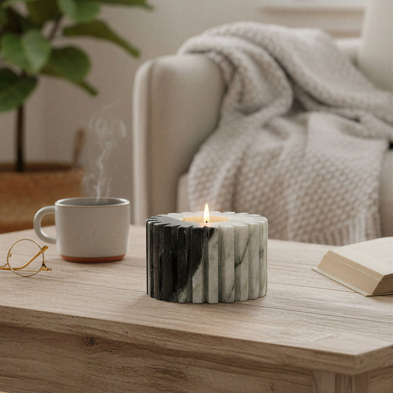 Marble Tealight Candle Holder, Black, 2.5" H x 4" W x 4" D