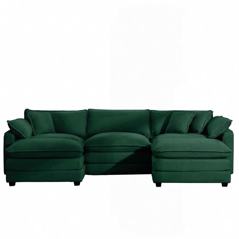 Jeffers Chenille Fabric Upholstered 4-Piece Sectional Sofa, Green Chenille, 33.85" H x 114.56" W x 34.25" D