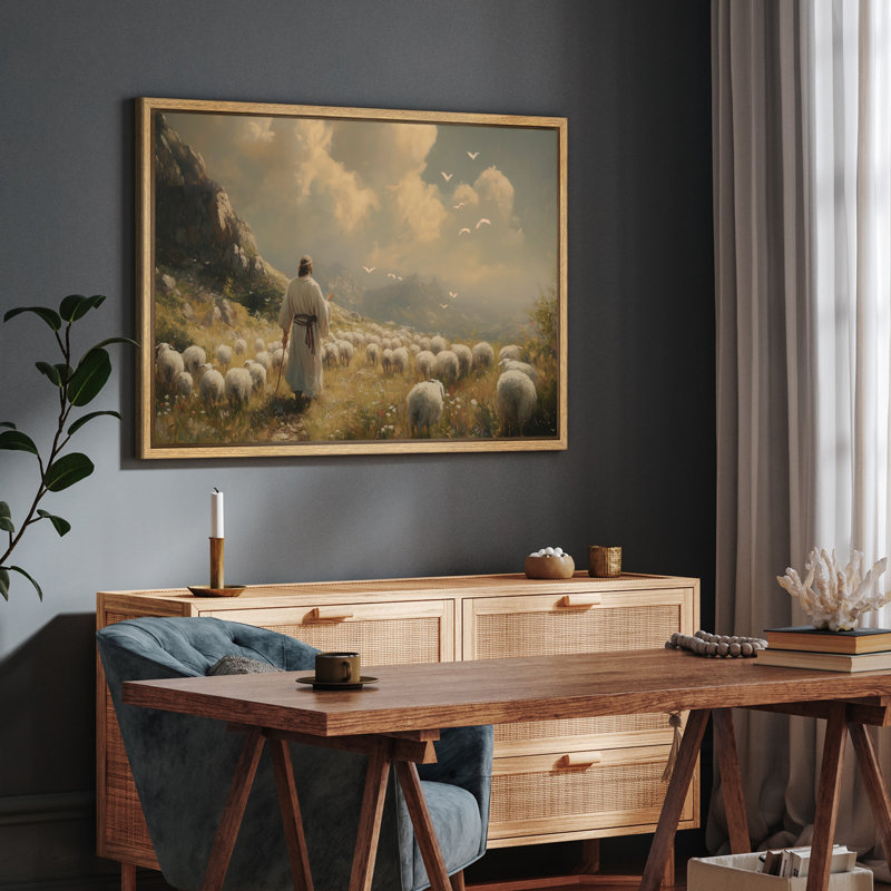 «The Good Shepherd», reproduction d'art sur toile - Peaceful Pastoral, H 16 po x l 24 po, Naturel