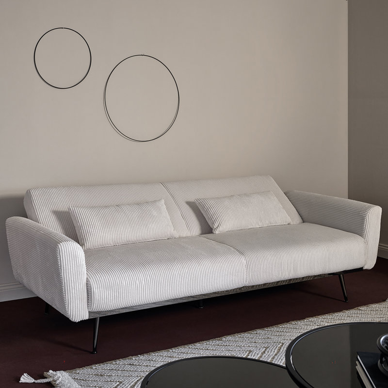 Chillax Gold 83.86" Velvet Square Arm Sleeper Sofa, White Corduroy, Matte Black