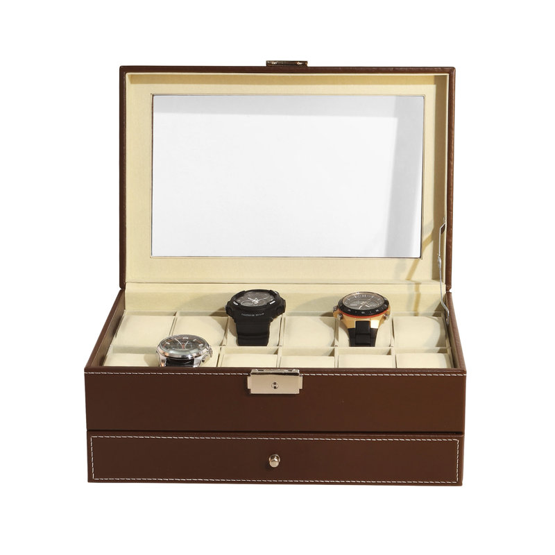 Glass Watch Box + Locking, Brown