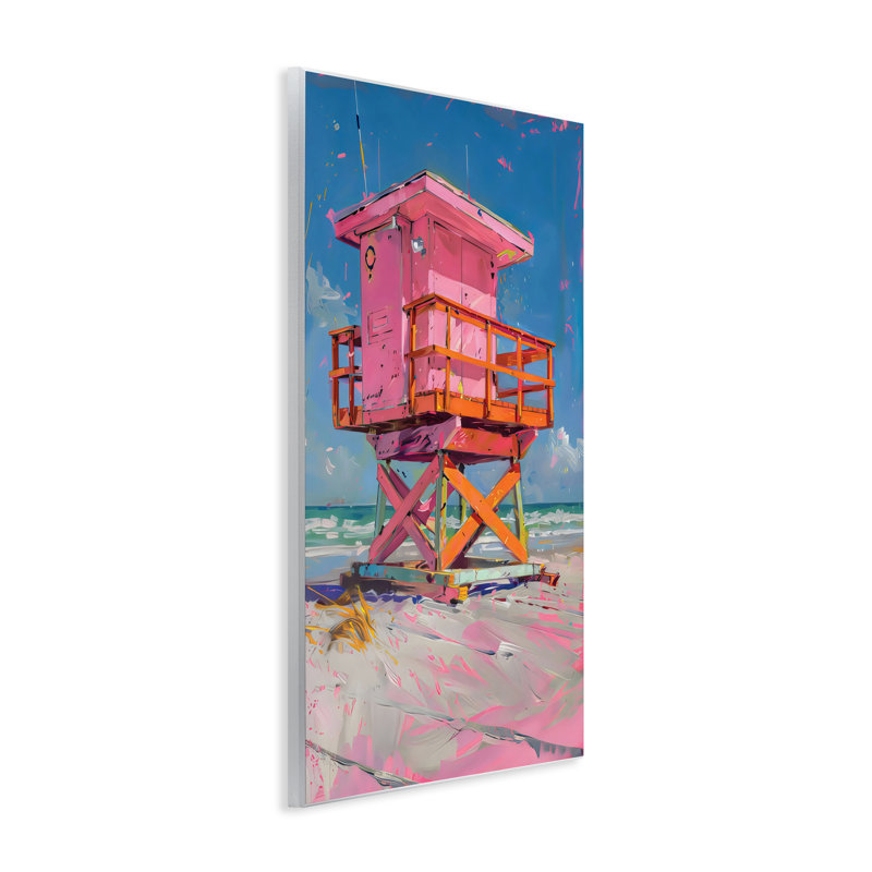 Plaque murale abstraite rose, "Lifeguard Station", design par LSR Design Studio, H 15 po x l 10 po