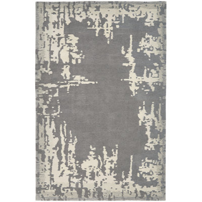 Tapis gris abstrait en polyester touffeté à la main