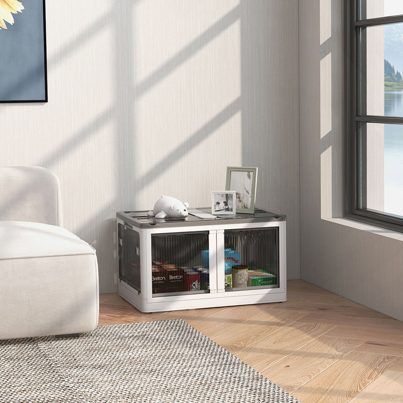 Bacs de rangement empilables avec couvercles, roues et pliables, Blanc