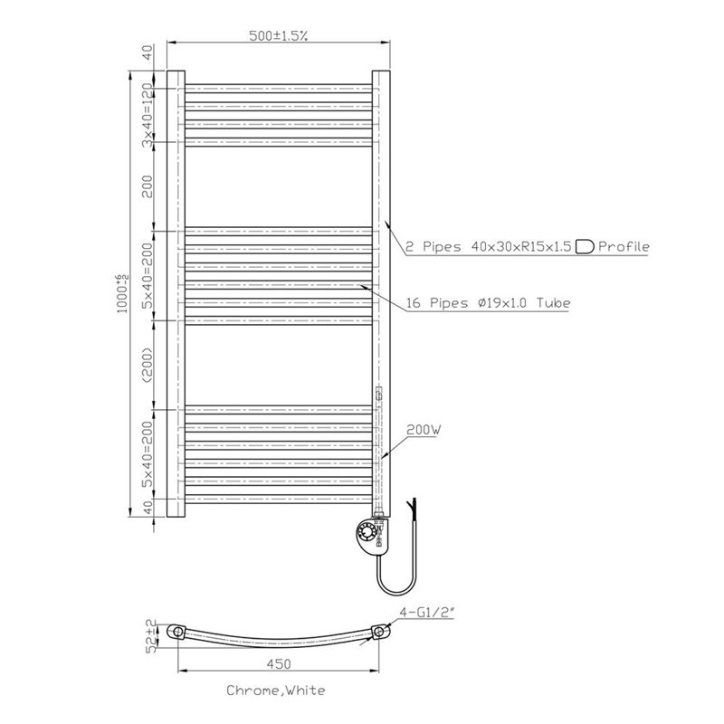 Grimmett Curved Towel Rail Heated Towel Rails, White