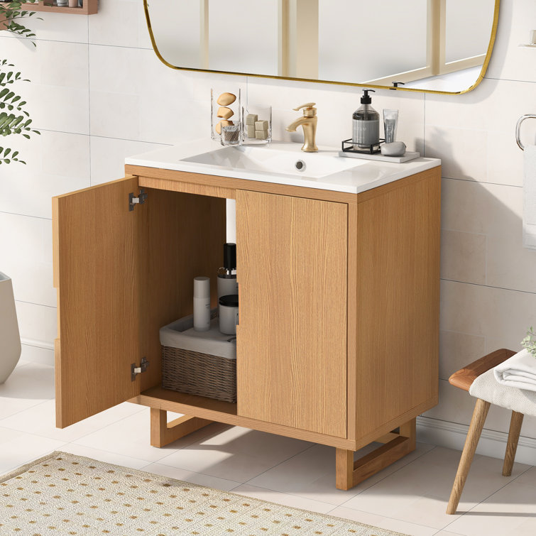 36 Contemporary Bathroom Vanity with Top Sink, 2 Soft Close Doors, and 6  Drawers, Brown - ModernLuxe