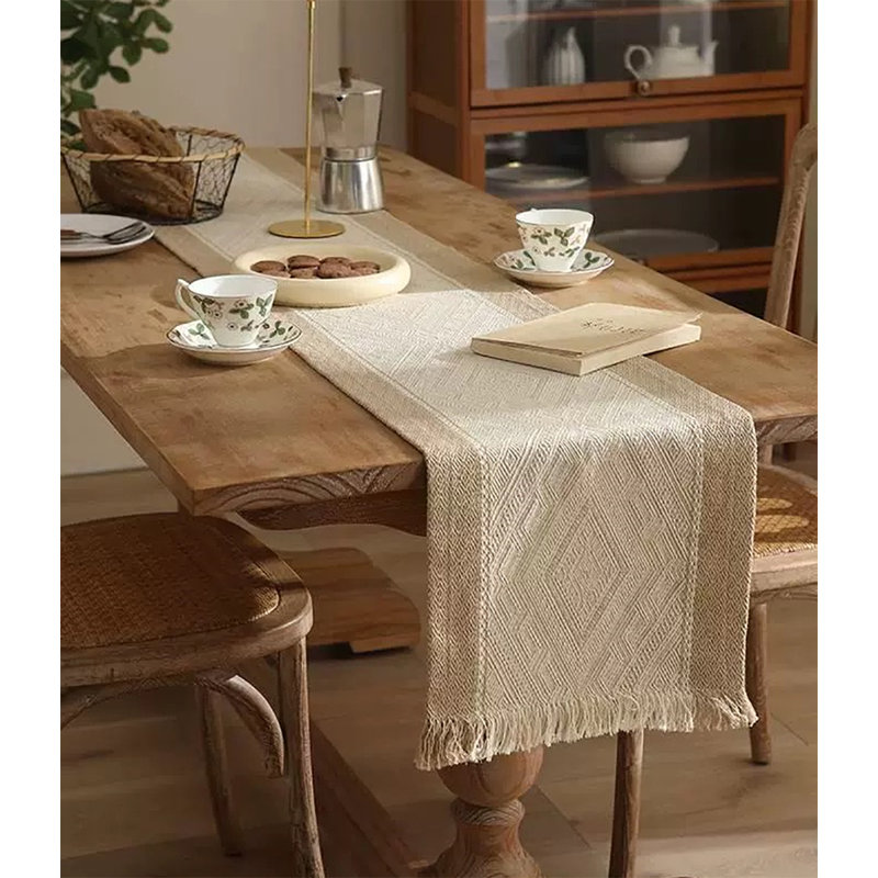Chemin de table en mélange de coton Emerald, L 14 po x L 72 po, Beige