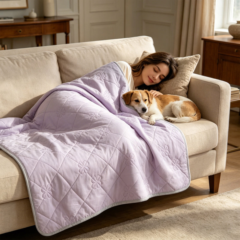 Reversible Cooling Blanket for Summer, Cool Touch Comforter for Camping Mats, Pets ,Quick Drying, Purple, 200cm x 150cm