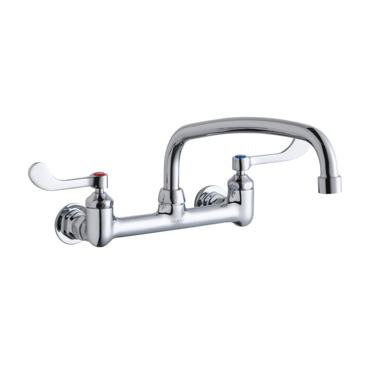 Foodservice 8" Centerset Wall Mount Faucet with 12" Arc Tube Spout 4" Wristblade Handles 1/2"  Offset Inlets
