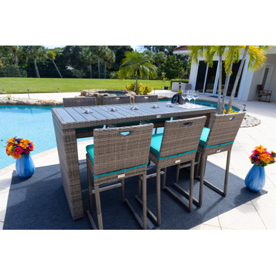 Valen 6 - Person Wicker Patio Dining Set with Rectangular Table , Sunbrella® Cushions Included