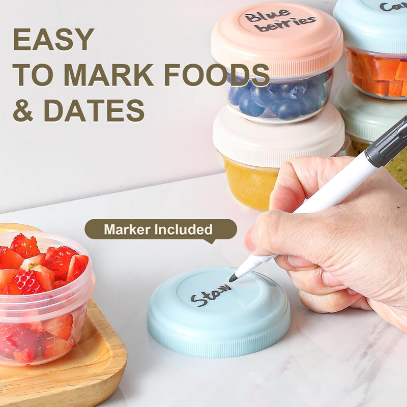 [16 Pack] 4 oz Small Containers with Lids, Reusable Plastic Containers for Snack and Puree, Salad Dressing Container to Go, Deli Containers, Freezer Baby Food Containers, Dishwasher Safe, BPA Free