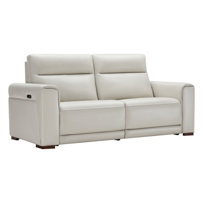  Ollie 85.83'' Wide Genuine Leather White Ivory  Power Wall Reclining Sofa With USB Ports